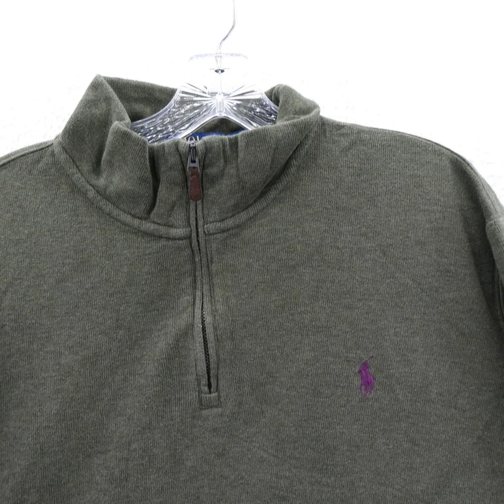 Polo‎ Ralph Lauren Sweater XL Mens Green Estate Rib 1/4 Zip 100% Cotton Preppy